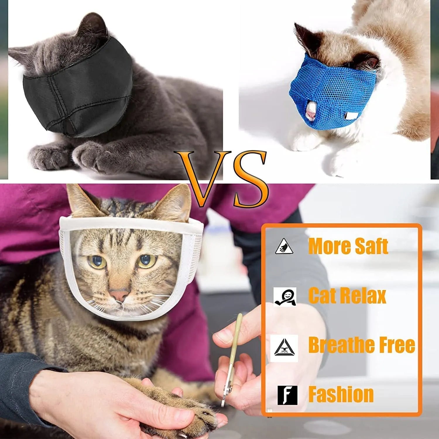 Clear PVC anti bite cat muzzle with cotton lining on cat