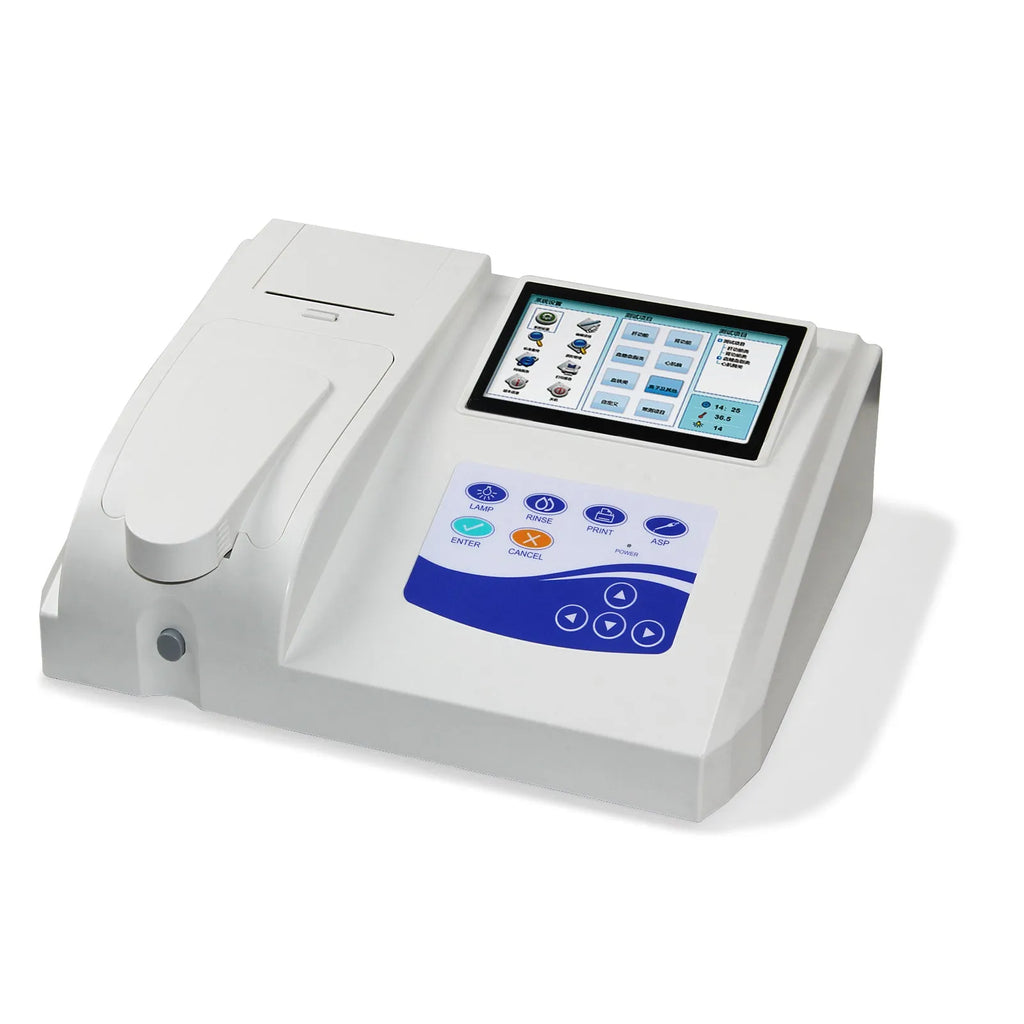 CONTEC BC300 semi-auto biochemistry blood analyser with touch screen, thermal printer, and quartz flow cell on benchtop.