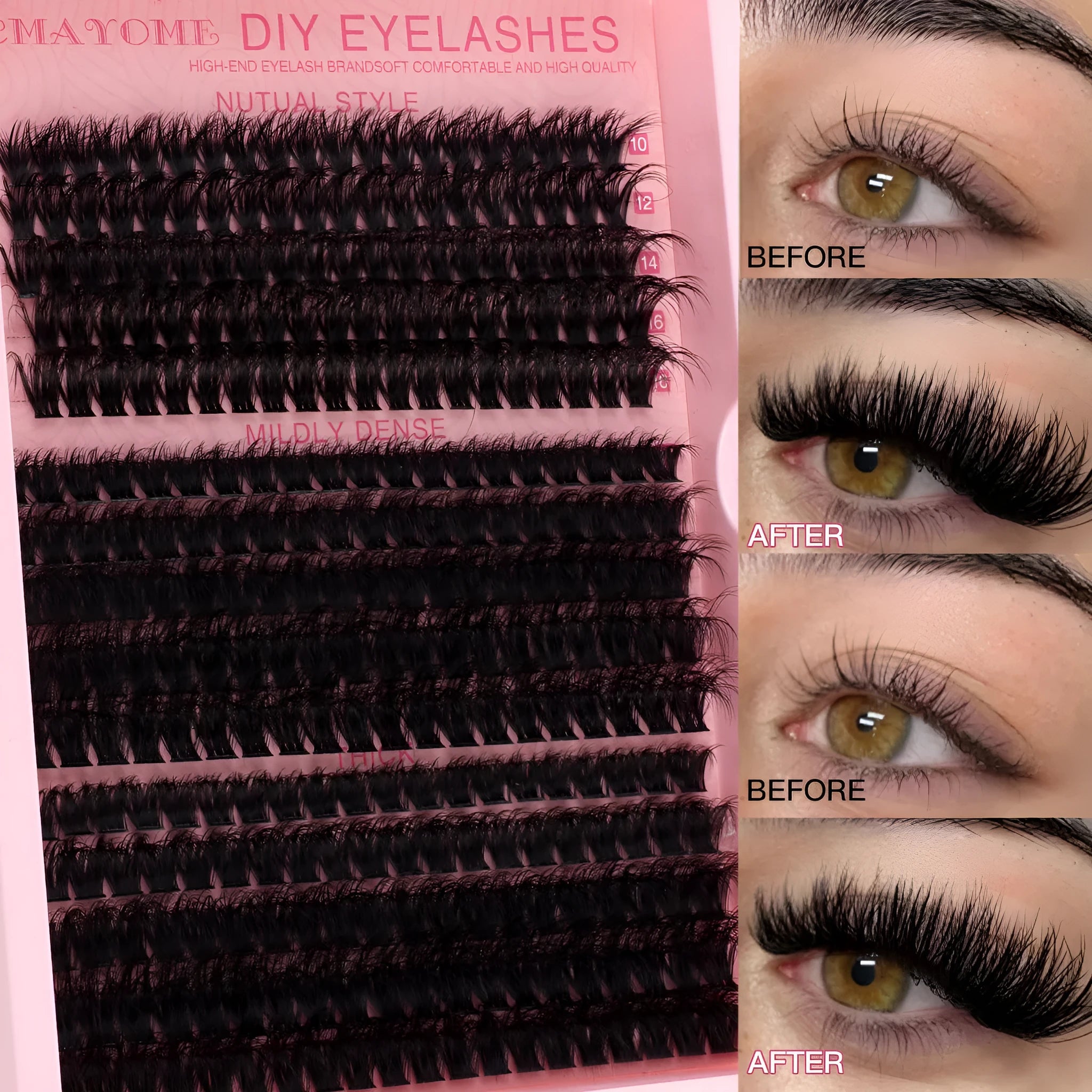 DIY segment cluster false eyelashes extension kit with synthetic fibre lashes and application tweezers