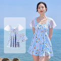 Women's one-piece swimsuit in Sea Salt Blue with flower pattern polyester fabric