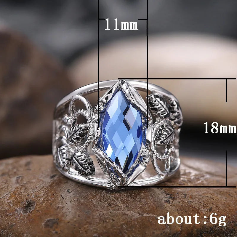 Blue F203 crystal inlay ring for women in alloy geometric horse eye shape, sizes 6 to 10