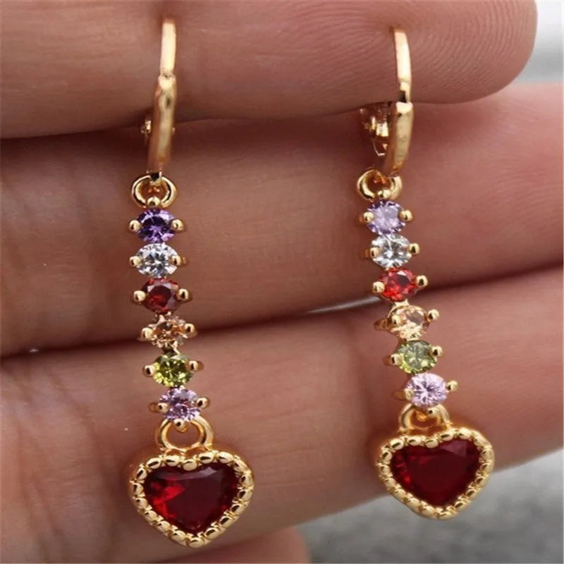 Heart-shaped women's earrings with metallic gold or silver electroplated finish