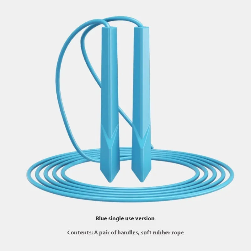 PVC fitness rope with plastic handles in peacock blue on a white background