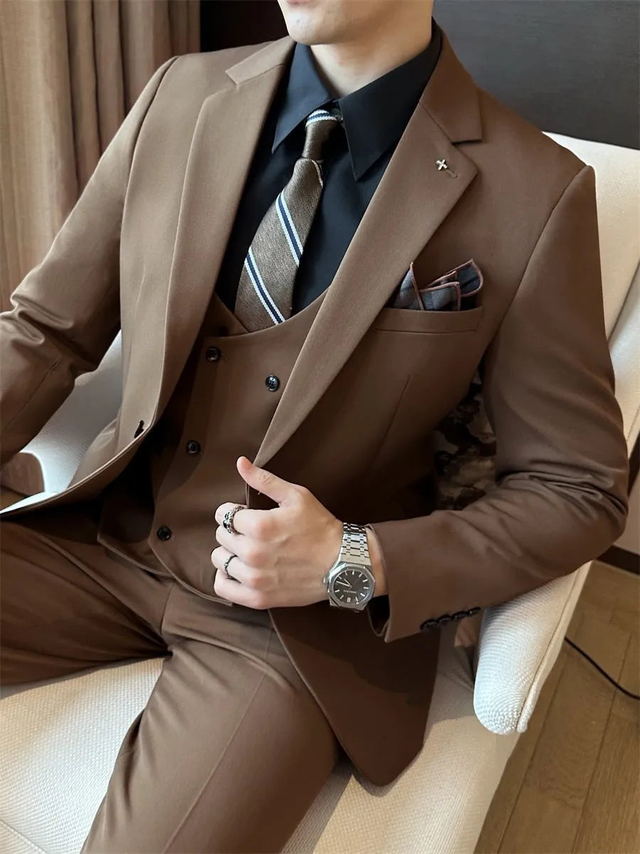 Men's slim fit business formal wear jacket in chemical fibre blended fabric with structured silhouette