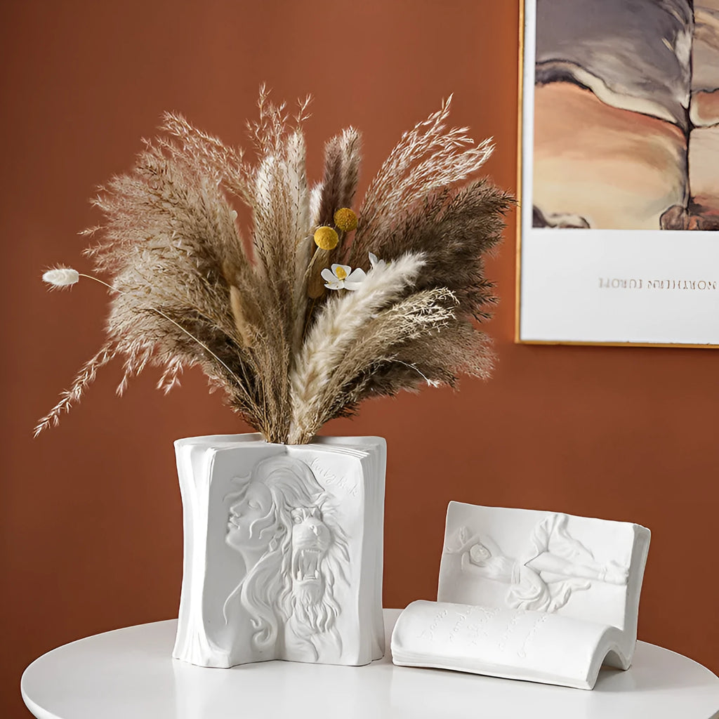 Ceramic book stand in modern simple style with glazed surface, shown in one of four colour options