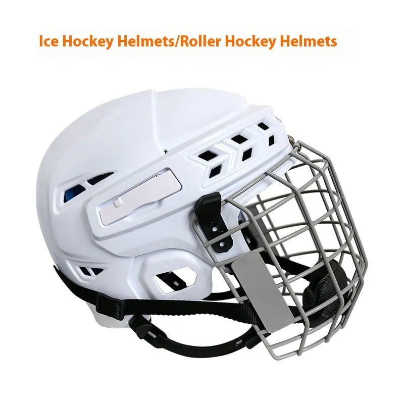 Ice hockey helmet with carbon steel face mask showing impact-resistant shell and cushioned lining