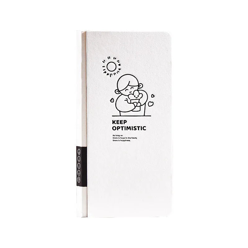 Simple plaid journal notebook with paper cover, shown with a pair of stickers.