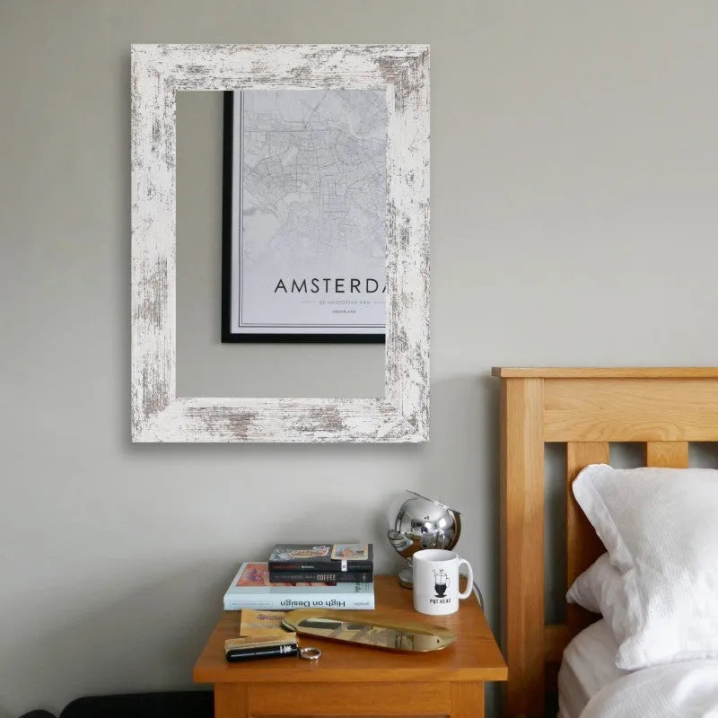 Wall-mounted modern pastoral style bathroom mirror with retro Chinese details in Little White