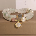 Women's crystal bracelet with Tianshan jade ginkgo leaf pendant and gold-plated setting