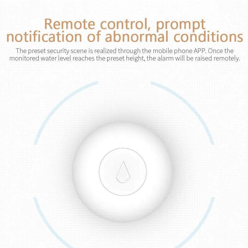 Zigbee wireless water flood sensor with compact PC housing on white background