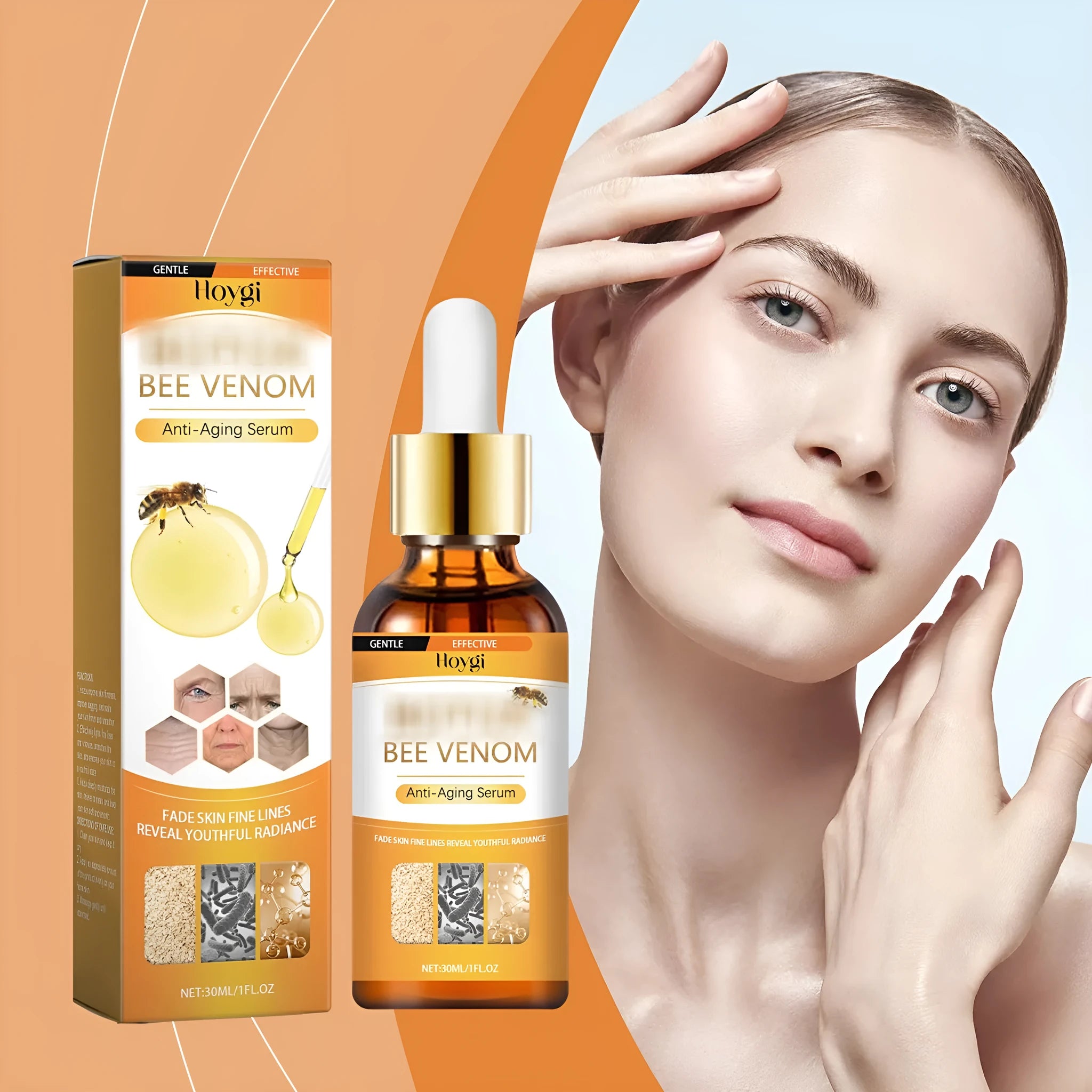 30ml anti-aging liquid serum with hyaluronic acid, bee venom and Botox in a clear bottle