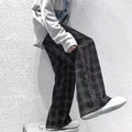 Japanese retro loose plaid trousers, mid waist straight cut, available in black and green, sizes S to 3XL