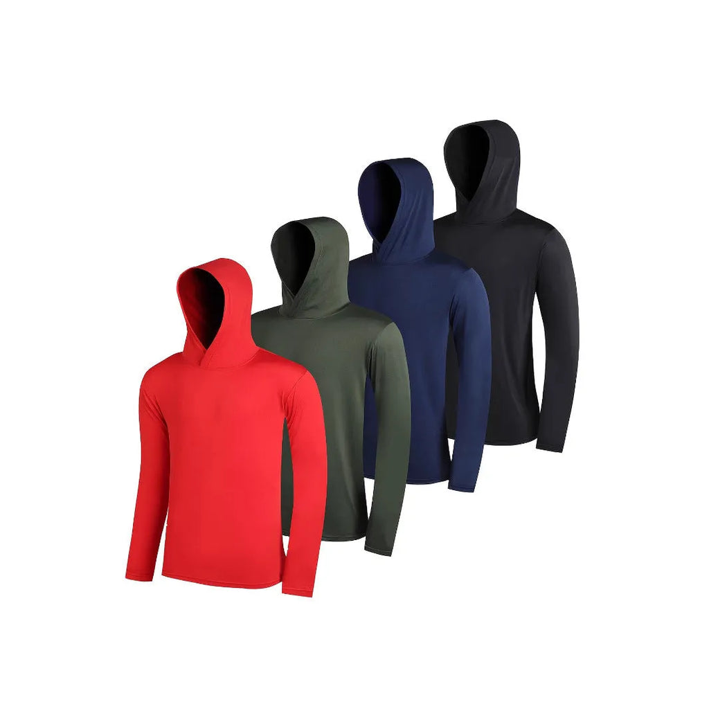 Men's lightweight polyester hoodie set showing multiple pieces in various colours