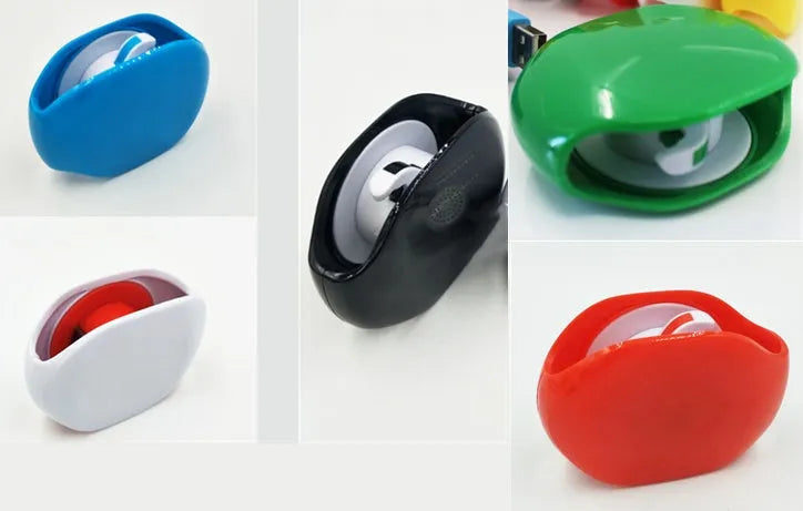 Automatic earphone cable winder retractor in multiple colours showing compact size