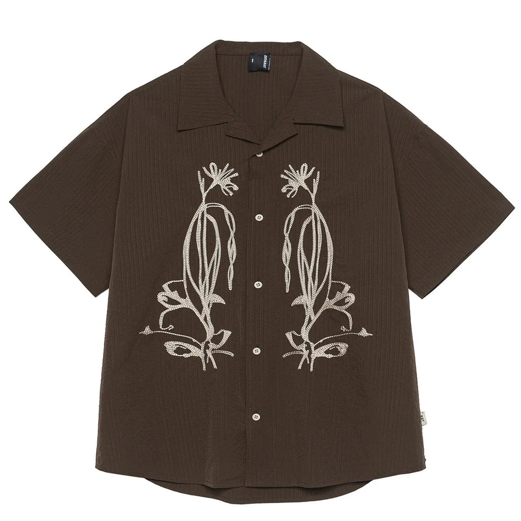 Brown striped waterproof outdoor shirt with Cuban collar for camping