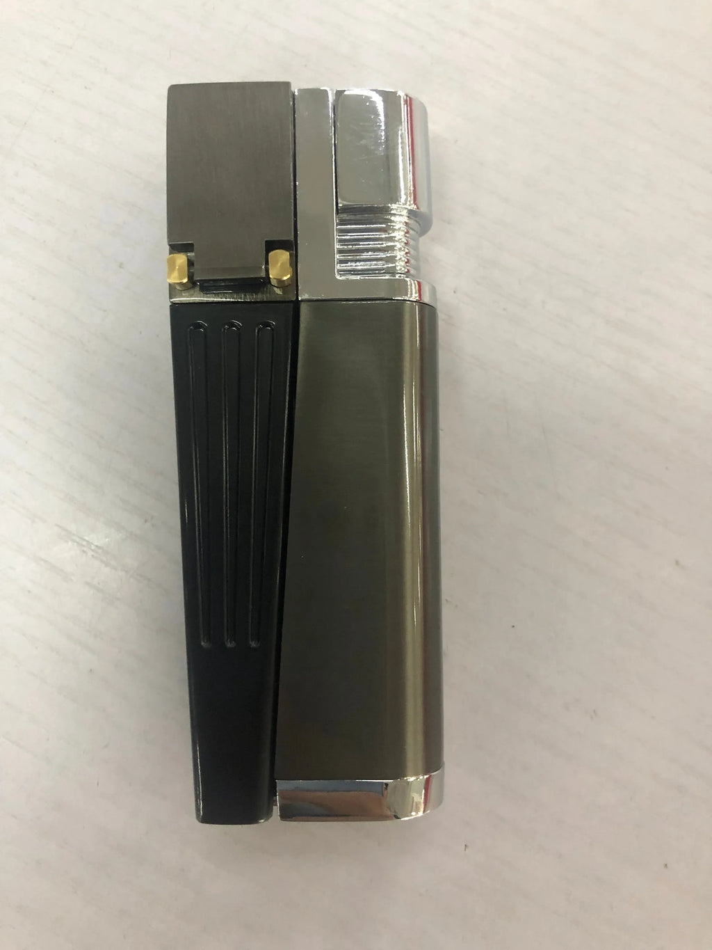 Pipe lighter 2-in-1 foldable metal butane lighter with square cover, zinc alloy and ABS construction