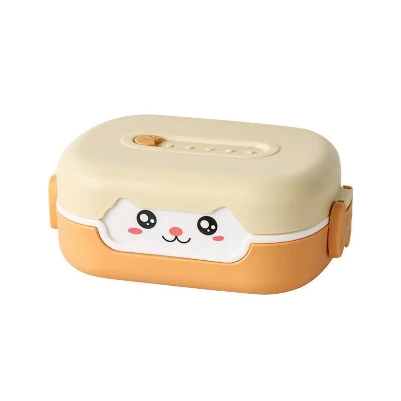 Square plastic lunch box with three divided compartments in dark blue colour
