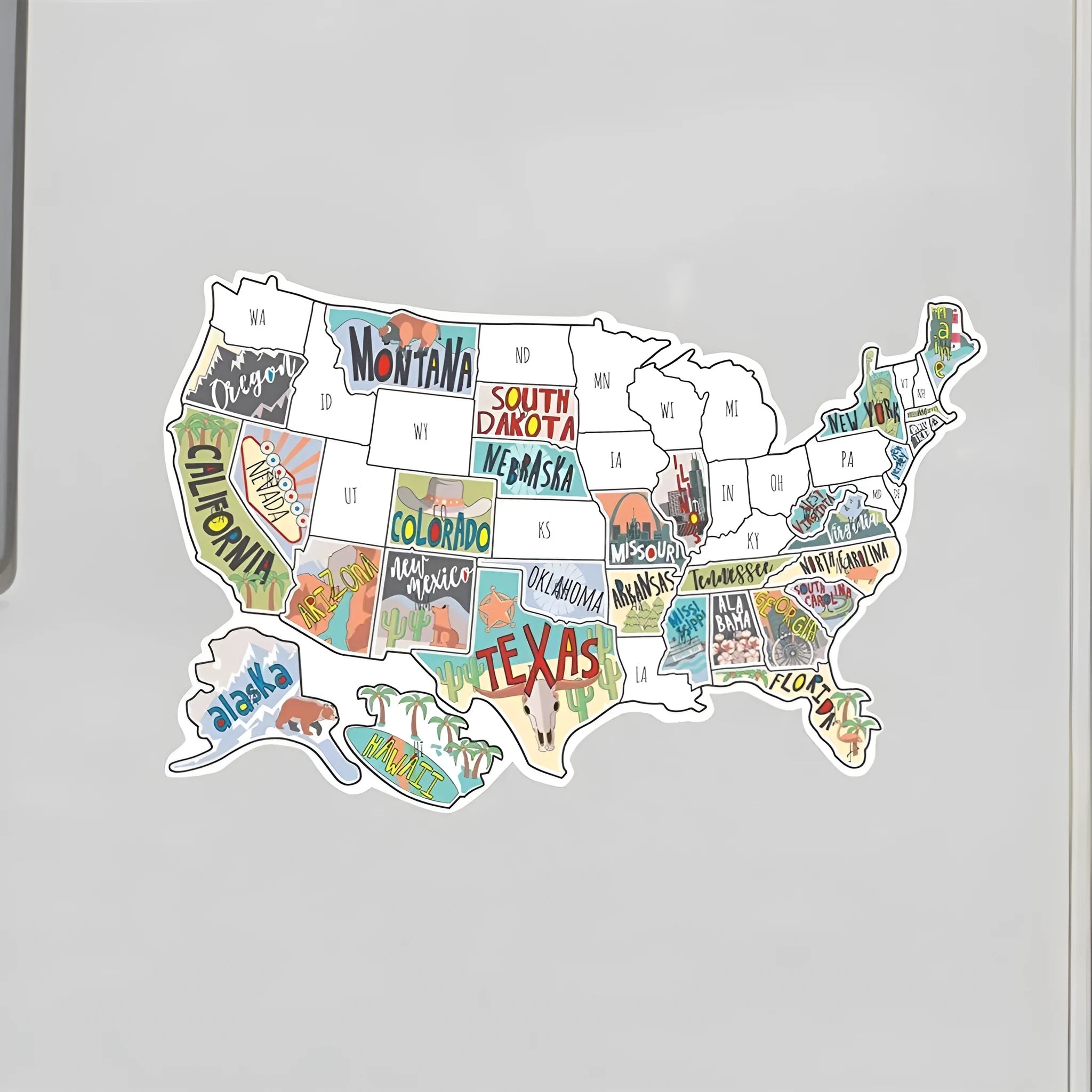 Travel and map themed letters design car body sticker set with white backing sheet.