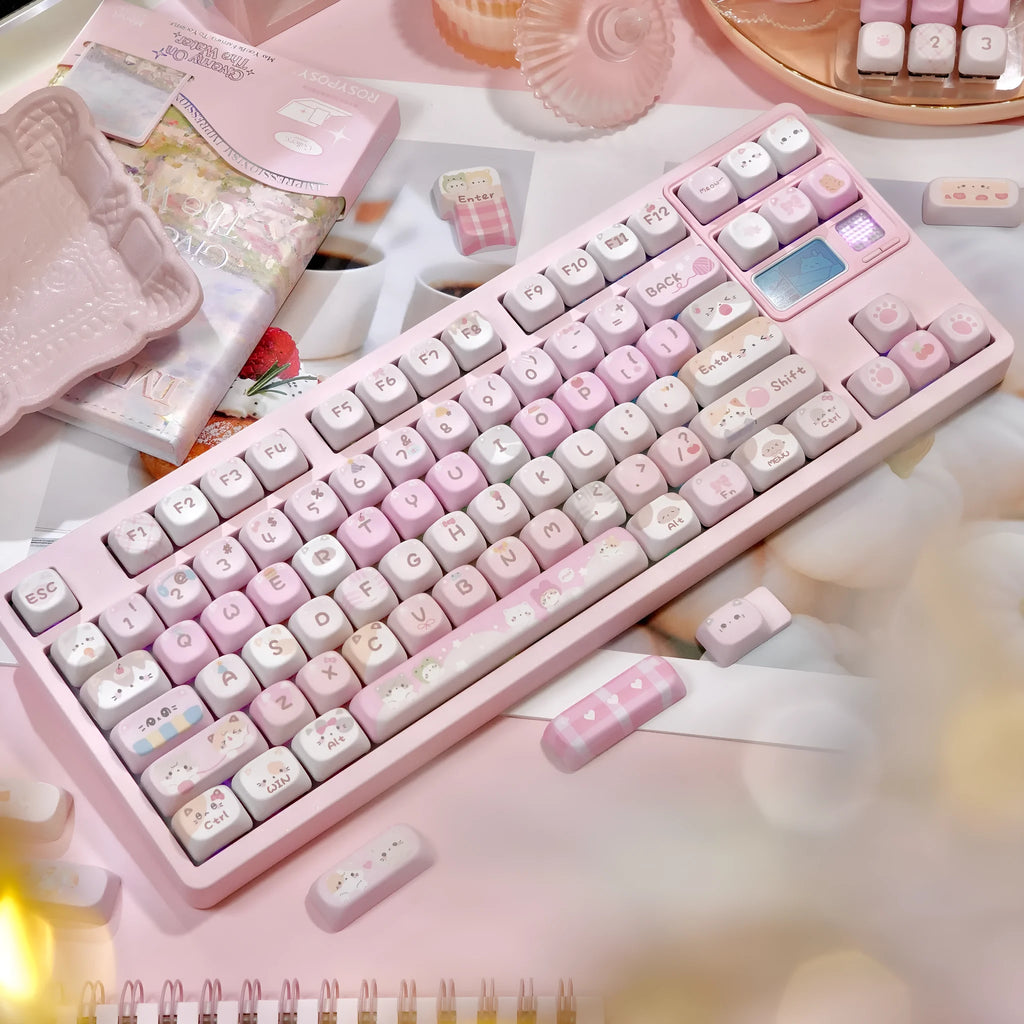 Pink cartoon design MOA height mechanical keyboard keycaps with five-sided sublimation printing