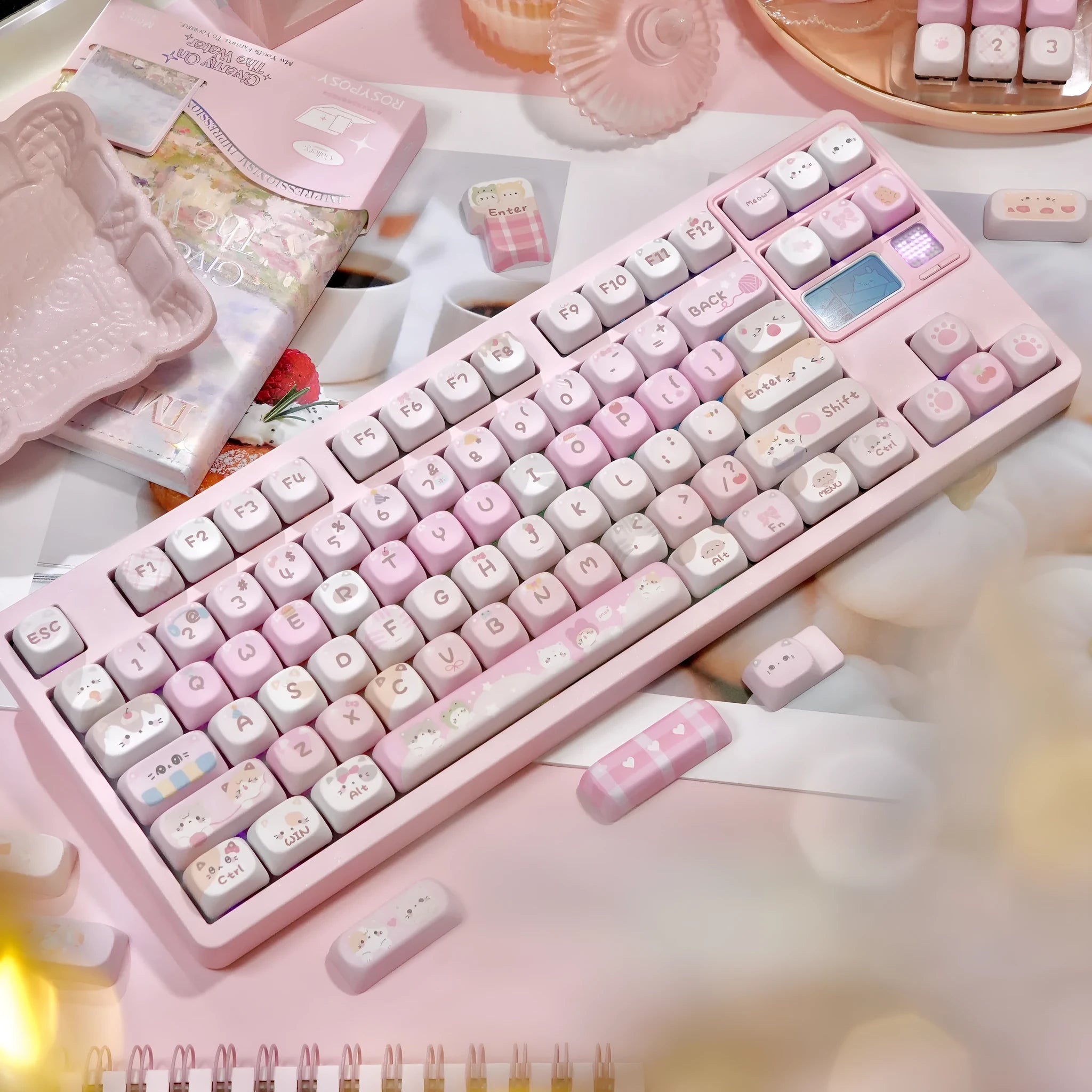 Pink cartoon design MOA height mechanical keyboard keycaps with five-sided sublimation printing