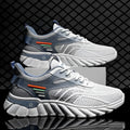 Men's white blue platform sneakers with cross straps and rubber sole.