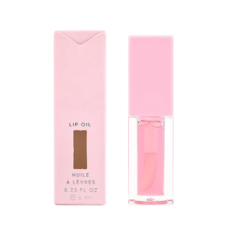 Six transparent lip gloss tubes in 6ml size with different fruity flavours for natural sheer finish