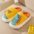 Cotton couple slippers with plush fleece in dinosaur print designs for indoor use