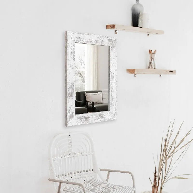 Wall-mounted modern pastoral style bathroom mirror with retro Chinese details in Little White