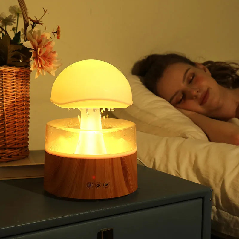 White cloud-shaped ultrasonic humidifier and aroma diffuser with rain simulation and night light