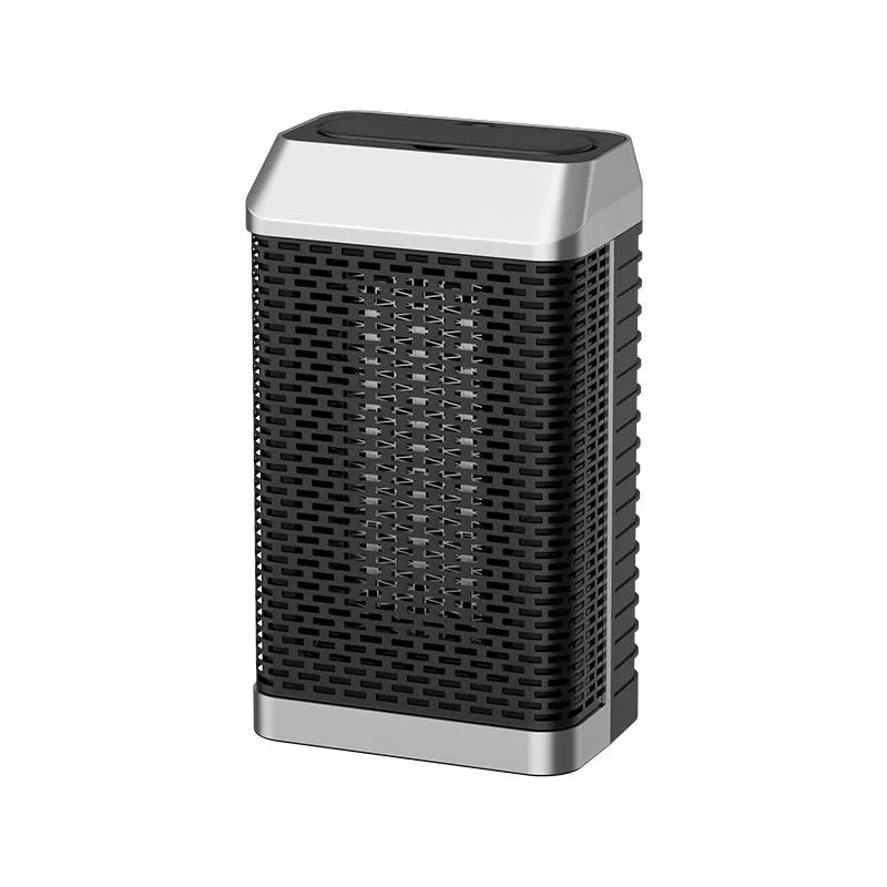 Black remote control desktop heater with compact design and shaking head air outlet