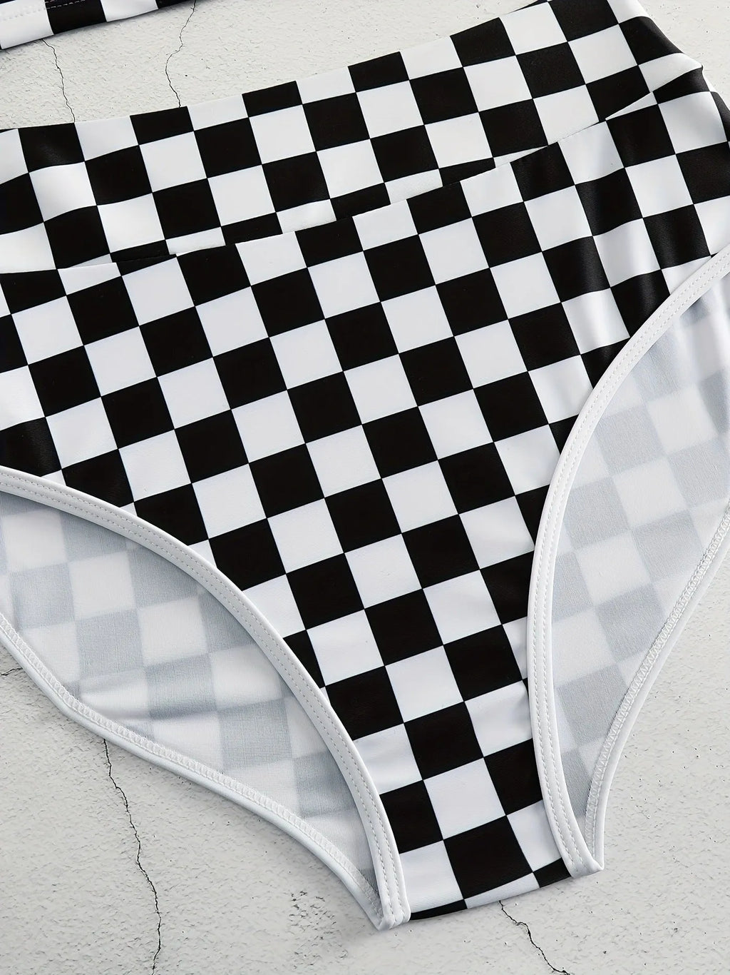 Racing one-piece swimsuit with suspender and backless in chessboard plaid pattern for women