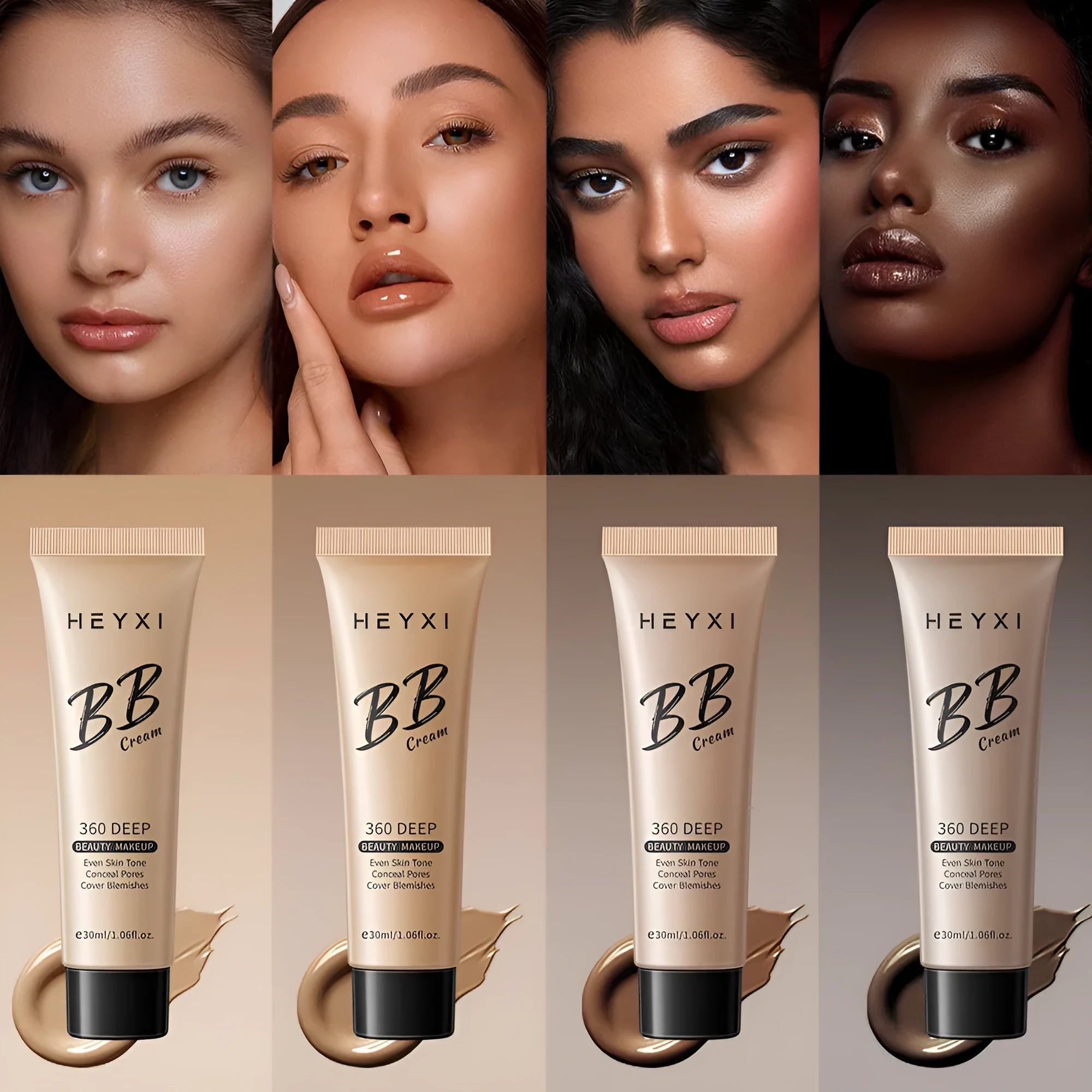 Waterproof BB cream in four shade colours 01 02 03 04 for universal skin types