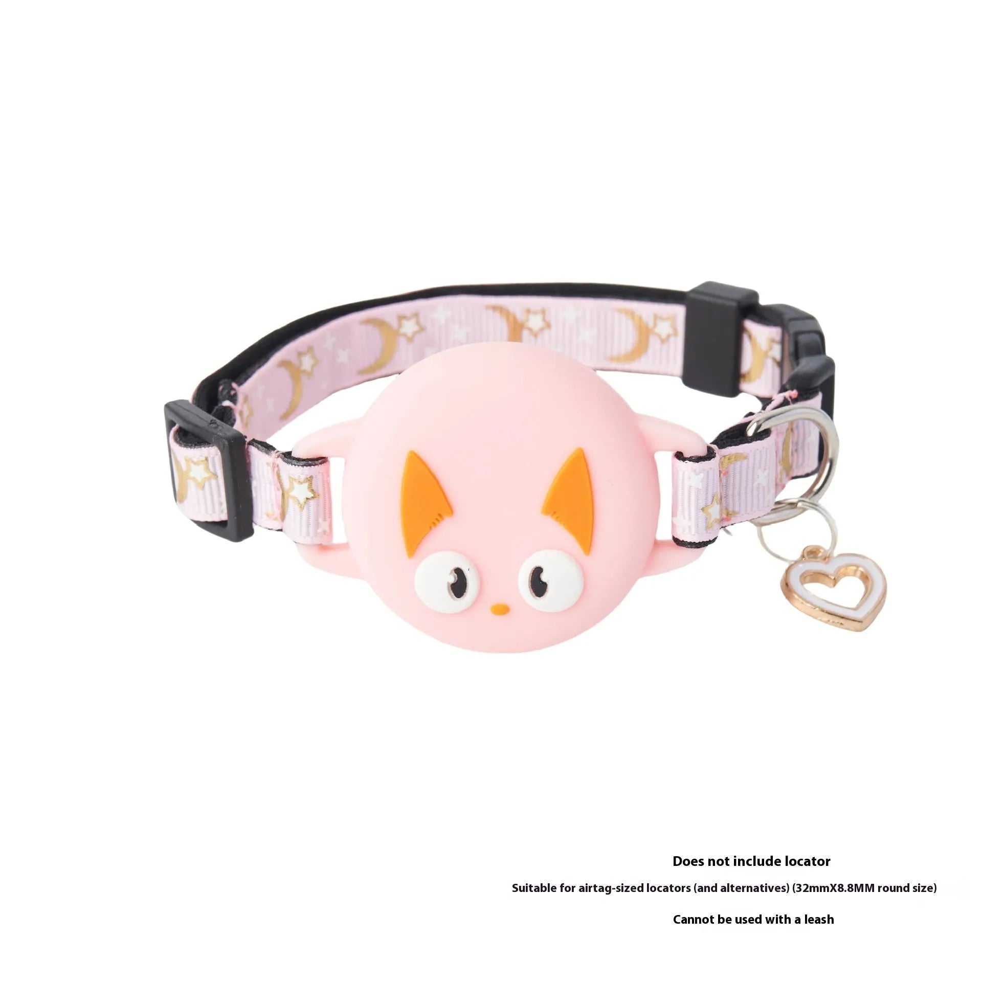 Adjustable plastic AirTag cat collar in pink colour with Apple Tag protective case attached