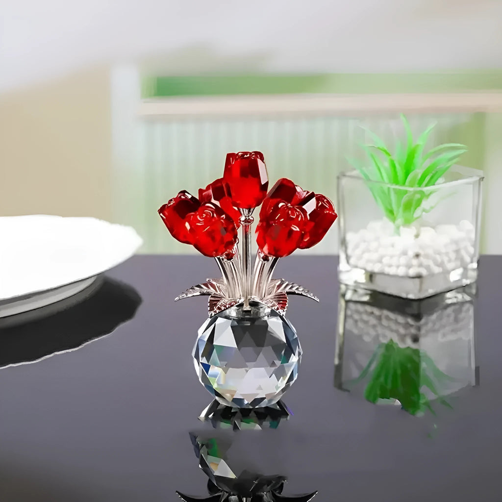 Geometric Chinese-style K9 crystal glass rose decoration in blue, red, purple, pink, yellow, green, or colourful.