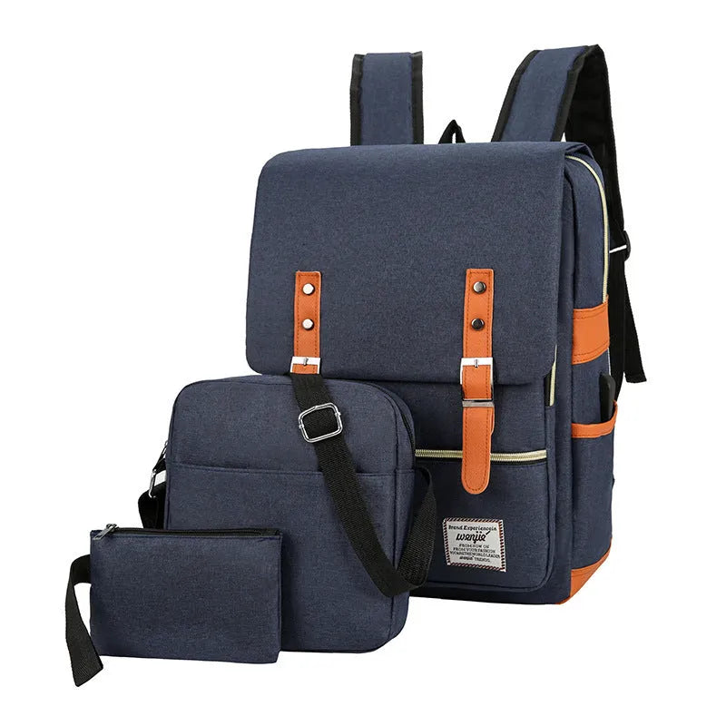 Three-piece business backpack set in Oxford cloth with large capacity for laptops and travel
