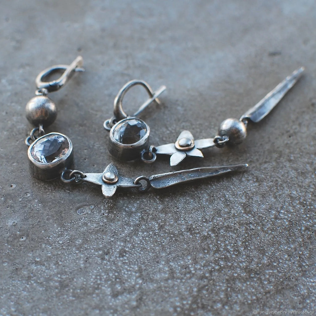 Hesheng antique silver geometric XINGX pendant earrings with rhinestone detailing and long drop design