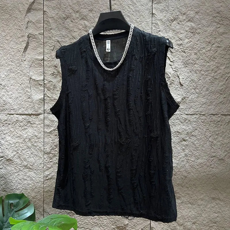 Men's casual solid colour polyester vest suit set with sleeveless top and short trousers in black