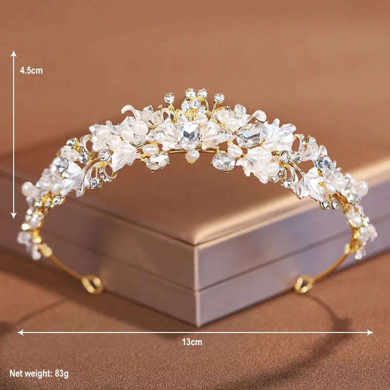 Gold and silver alloy pearl crown headdress for women's wedding and birthday hair accessories