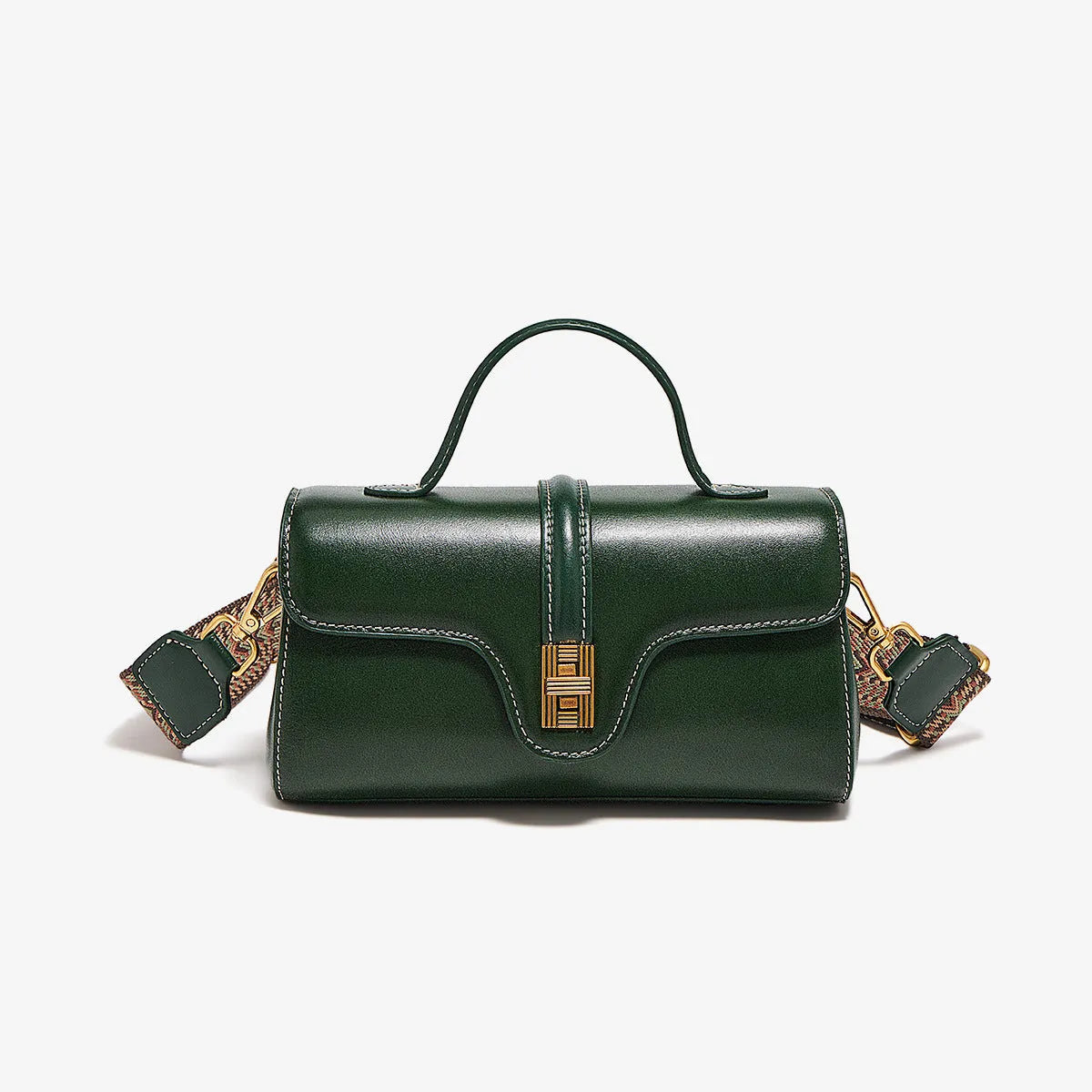 Niche Original Retro Cambridge messenger bag in brown cow leather and synthetic leather with lock detail