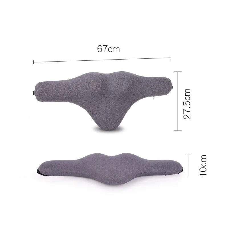 Memory foam car neck pillow in dark gray with polyester cover, 67cm length, for four seasons use