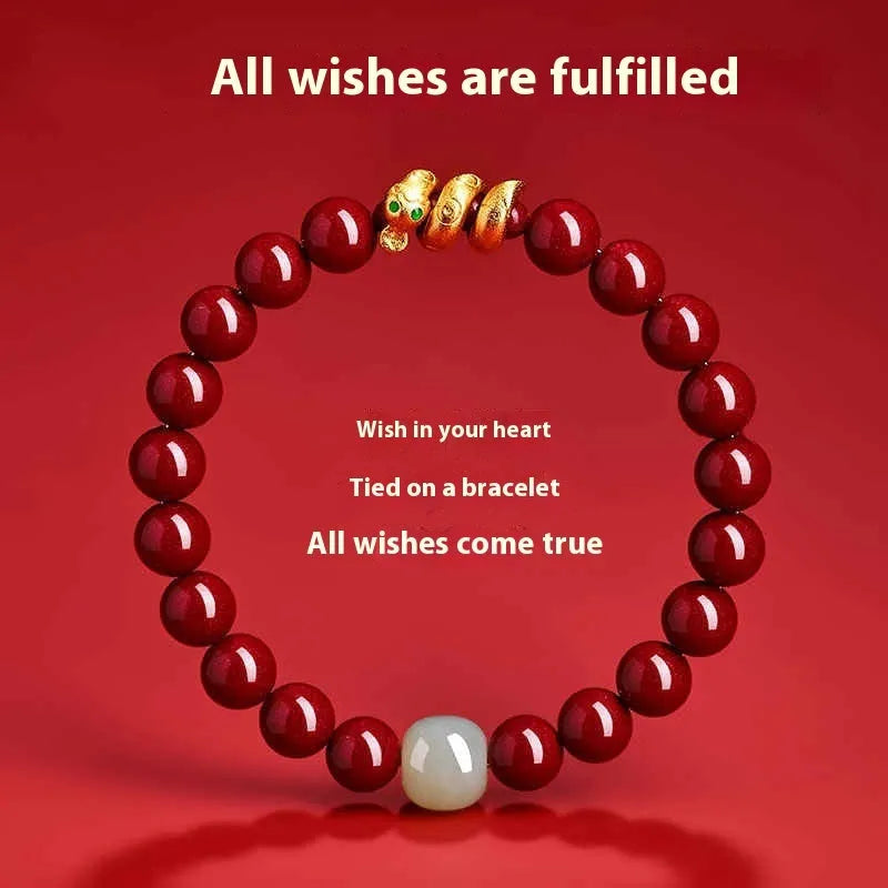 Handmade cinnabar snake bracelet with roll beads in 6mm or 8mm size for Chinese zodiac year