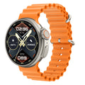 K9 smart watch with round screen on silicone strap showing health metrics display