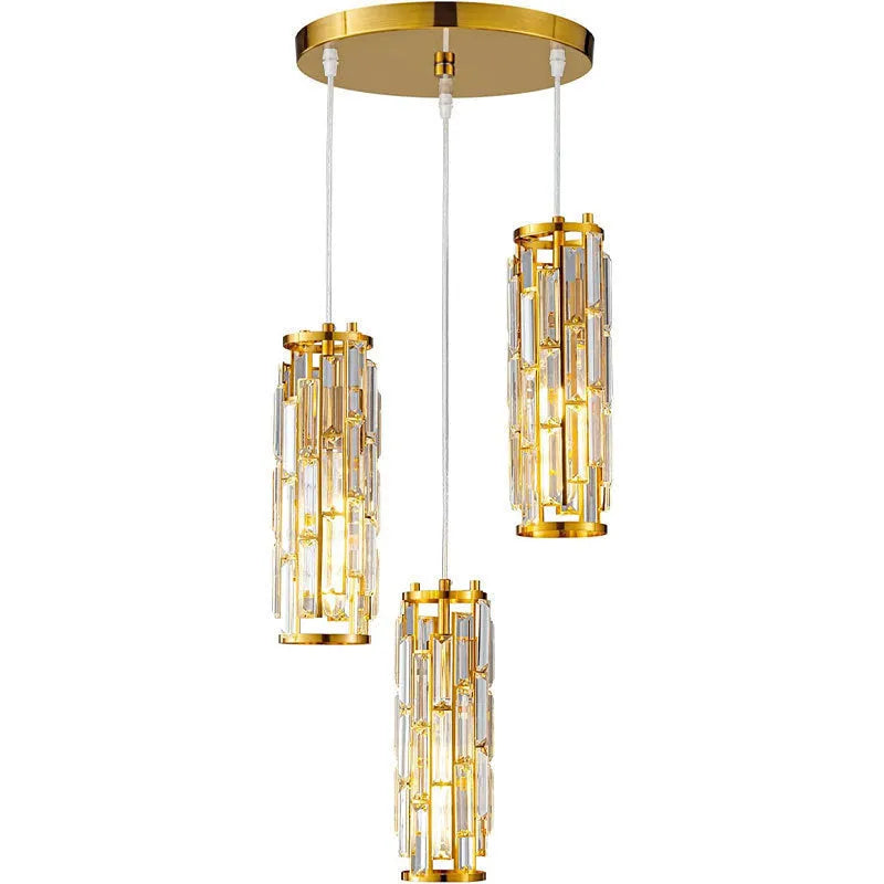 Industrial style LED crystal droplight in black finish with metal frame and crystal pendant detail