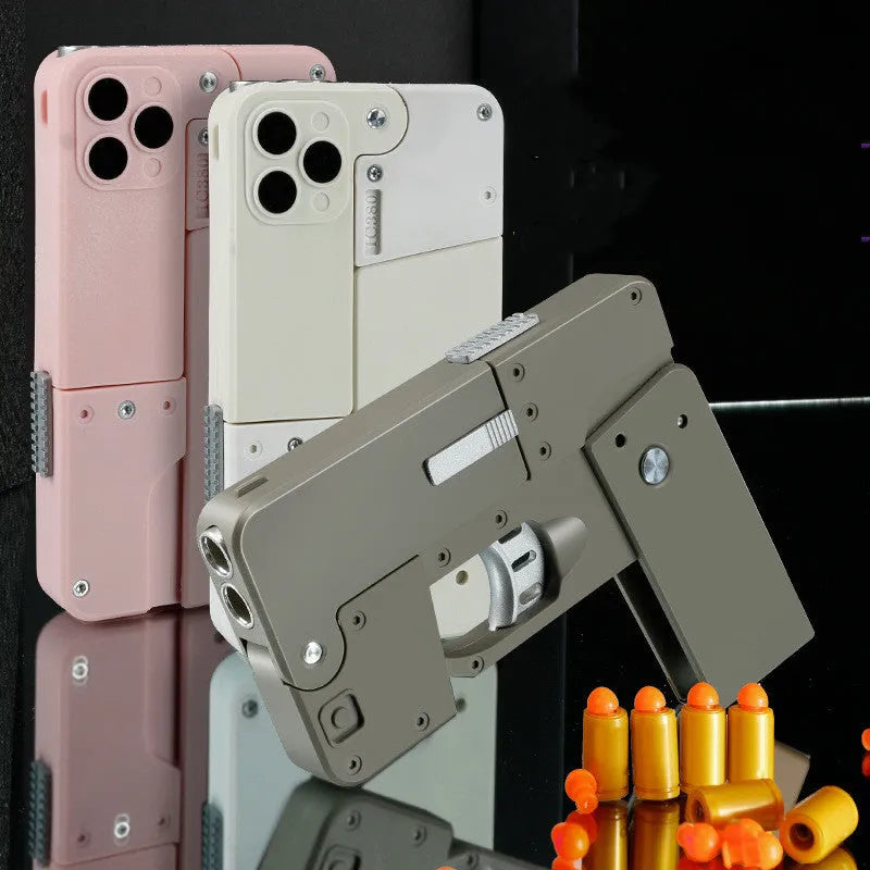 Folding mobile phone shape dart blaster toy in pink with soft EVA foam bullets