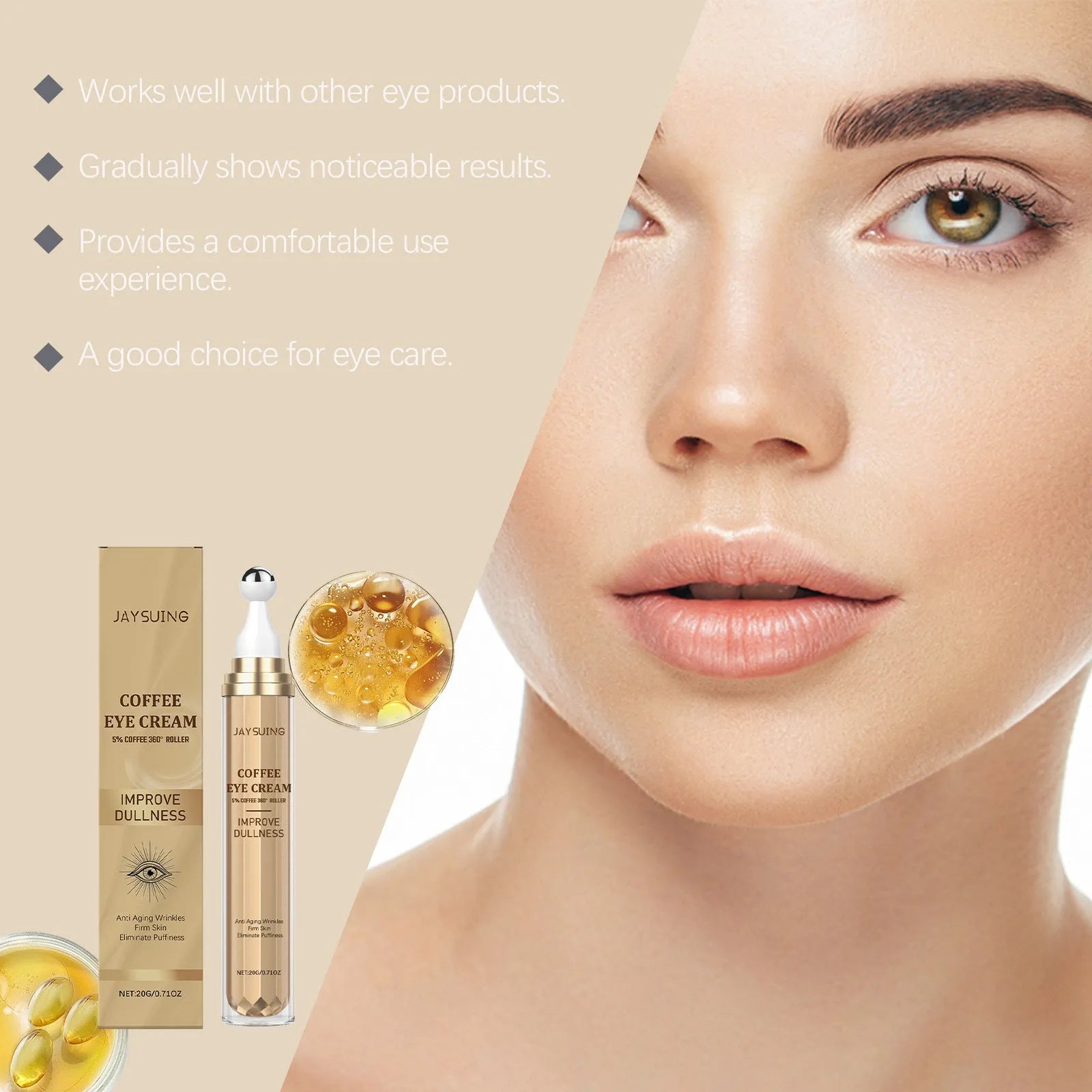 Caffeine firming eye cream 20g jar with coffee extract and nicotinamide for dark circles and puffiness