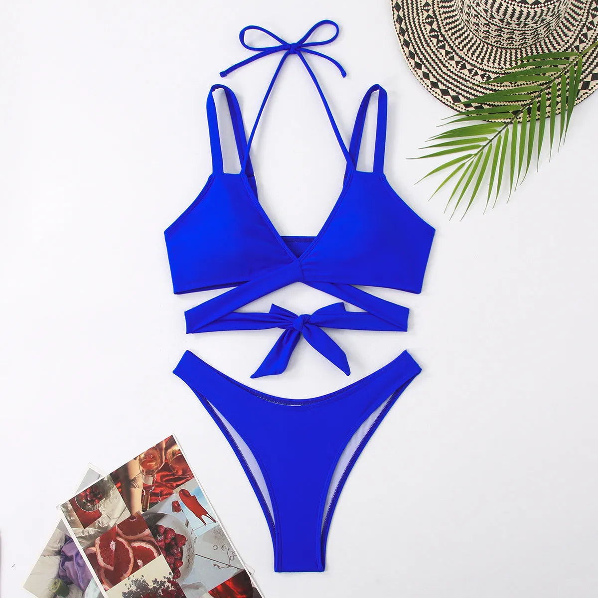 Women's solid colour strapless bikini swimsuit in black, blue, red, rose red, or white