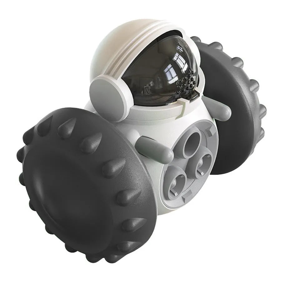 Self-balancing dog treat dispenser toy with robot design in multiple colours for small pets