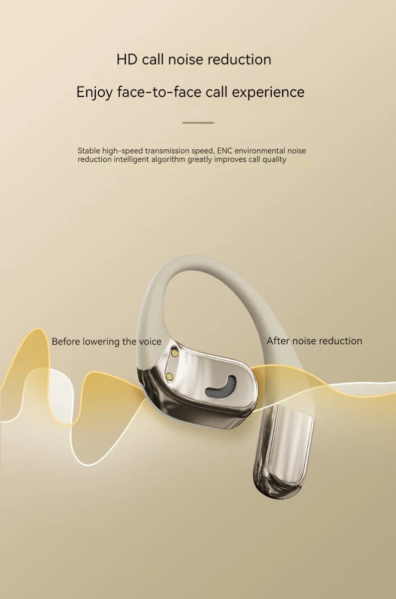 MT60 open wireless Bluetooth headset in black, silicone ear-mounted design with noise reduction