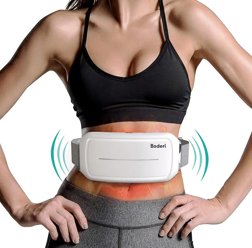 Adjustable abdominal toning belt with electrodes and wireless remote control.