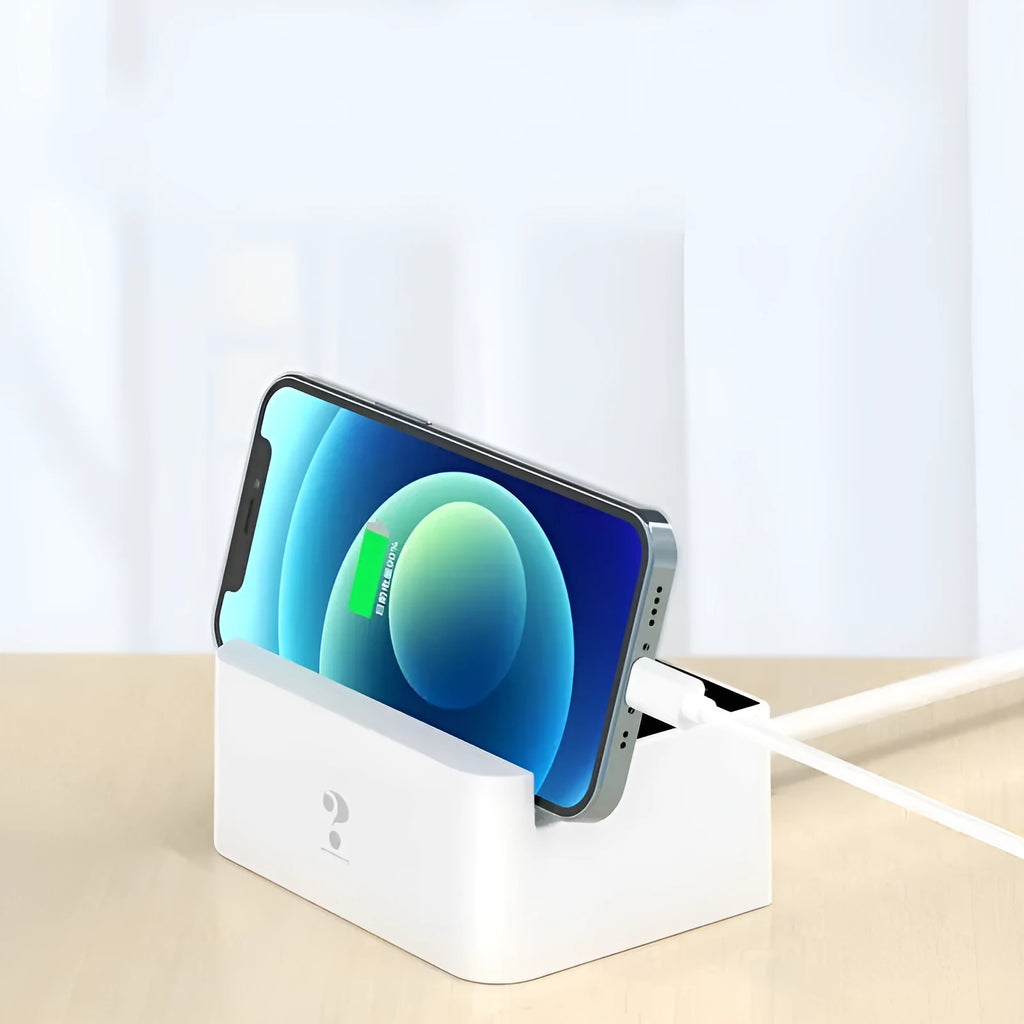 White USB multi-port tablet and smart phone charger with EU UK US plug adapters and 150cm power cord
